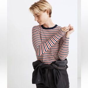 Whisper Cotton Rib-Crewneck
Long-Sleeve Tee in Leesville
Stripe, NWT!